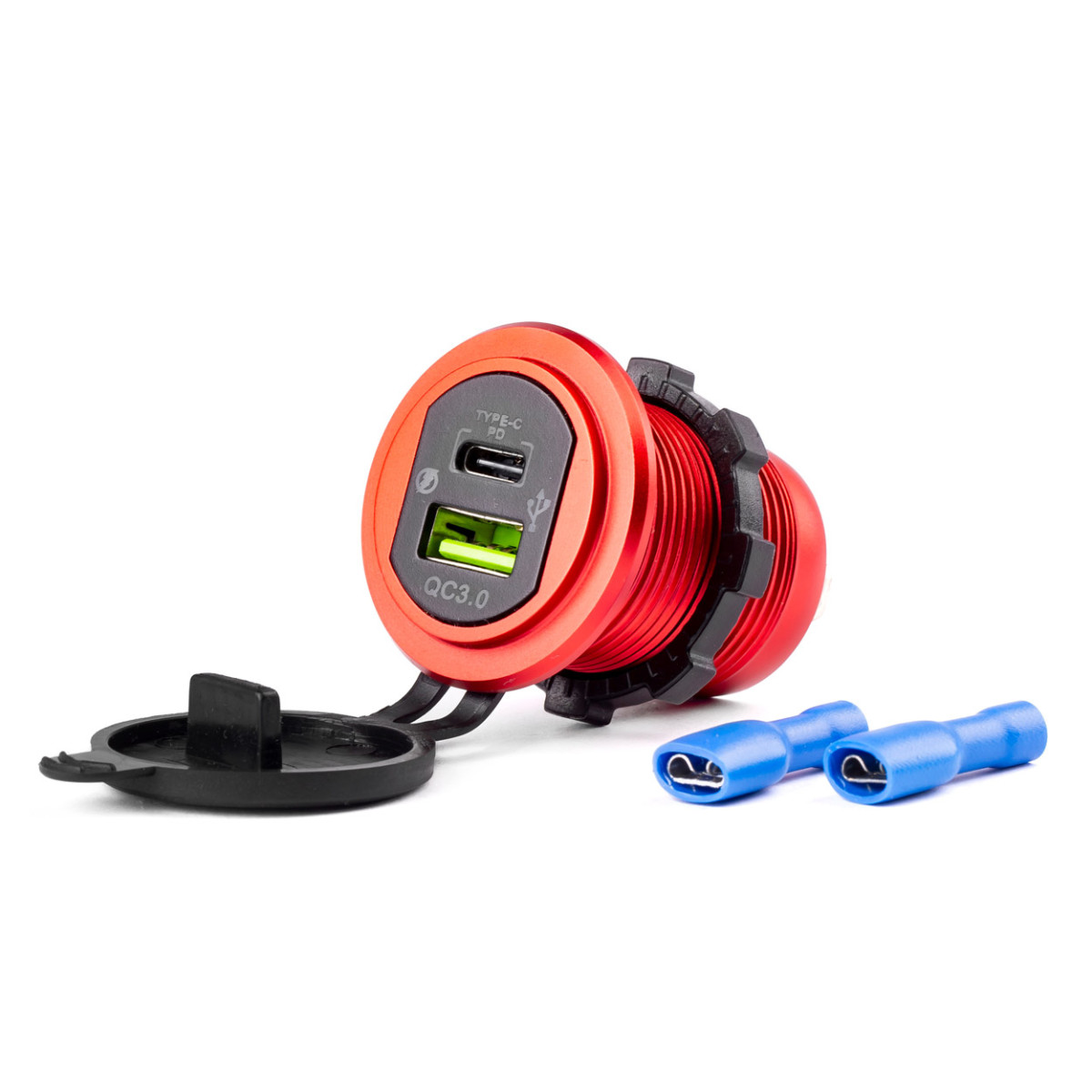 Vattentät billaddare USB + USB-C 12/24 V MOD-09, AMIO-02859