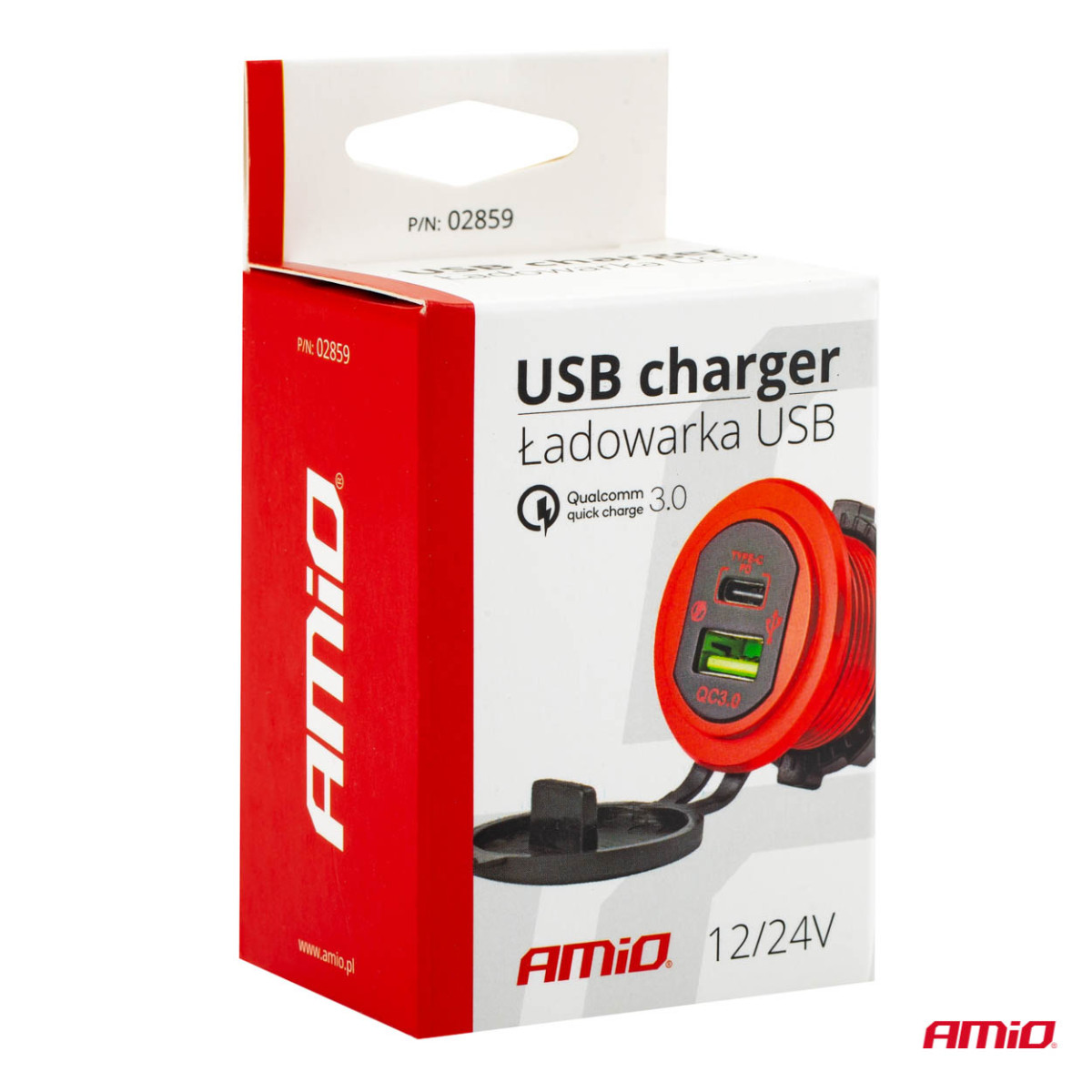 Vattentät billaddare USB + USB-C 12/24 V MOD-09, AMIO-02859