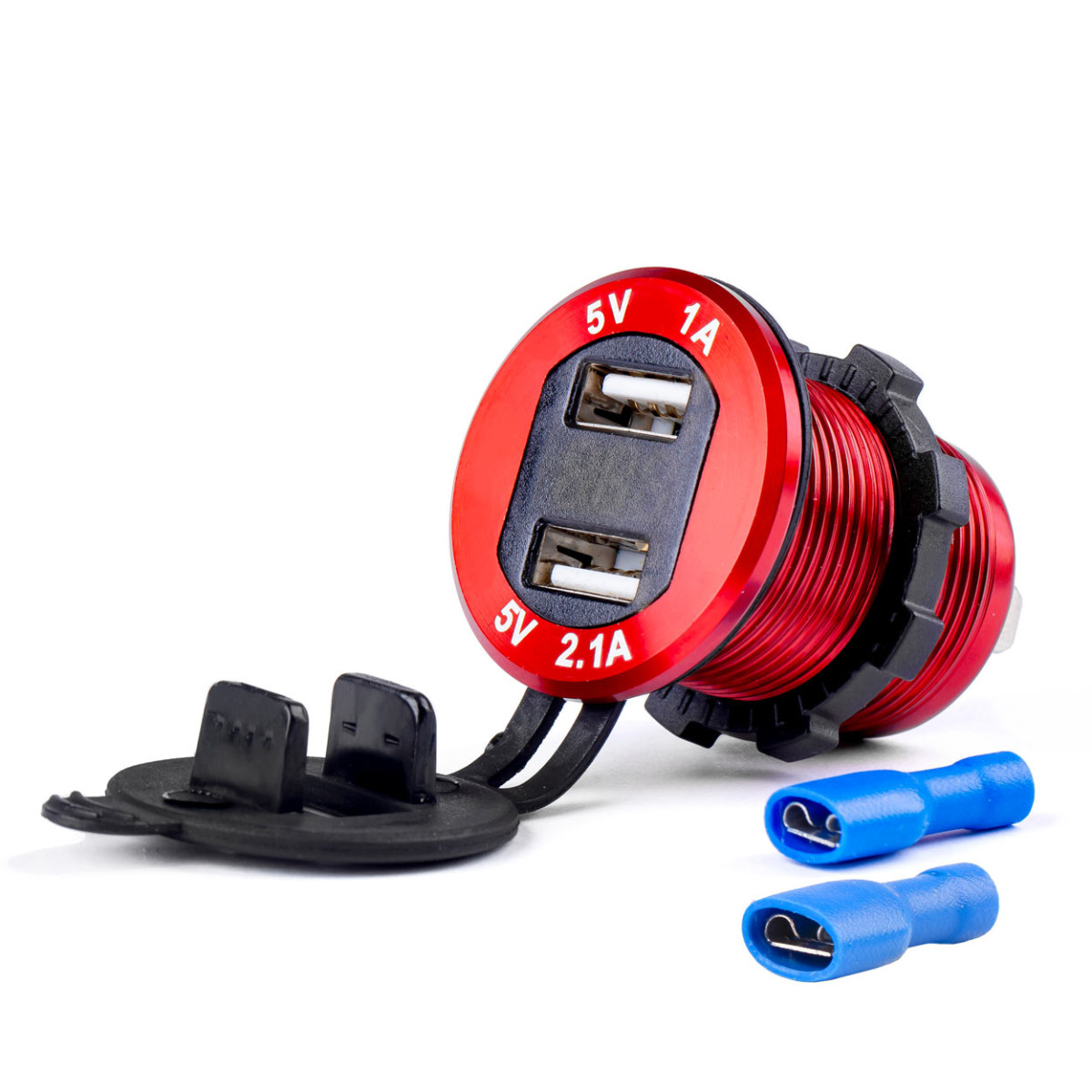 Vattentät telefonladdare med digital voltmeter 2xUSB 12/24V MOD-11