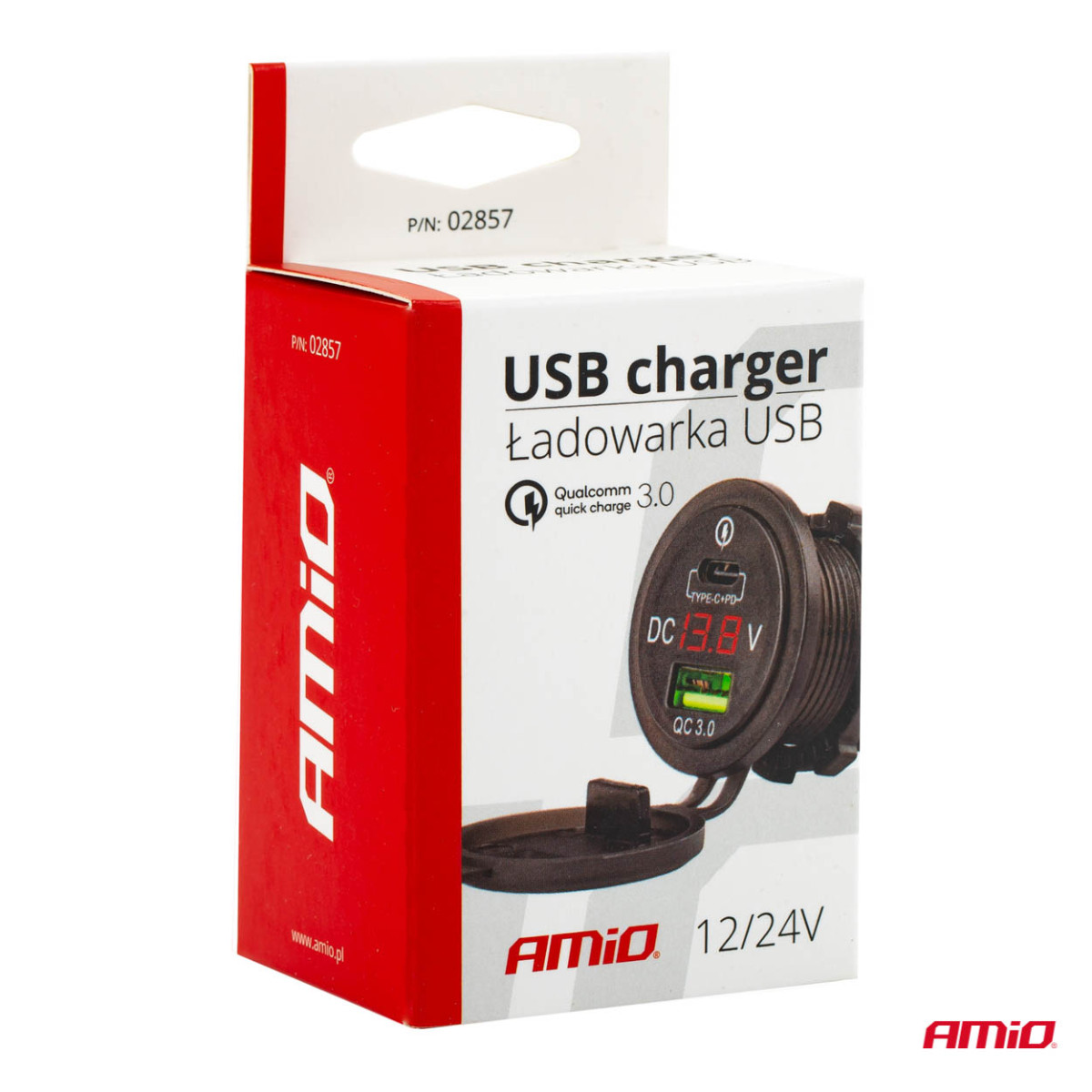 Vattentät telefonladdare med digital voltmeter USB + USB C 12/24V MOD-07