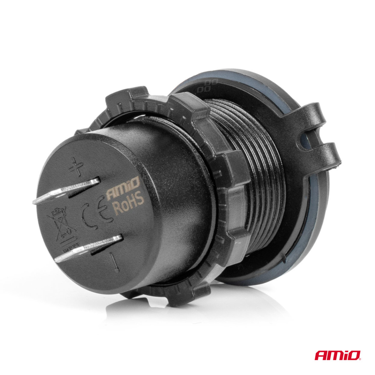 Vattentät telefonladdare med röd LED-belysning, 2xUSB-C 12/24V AMIO-04223