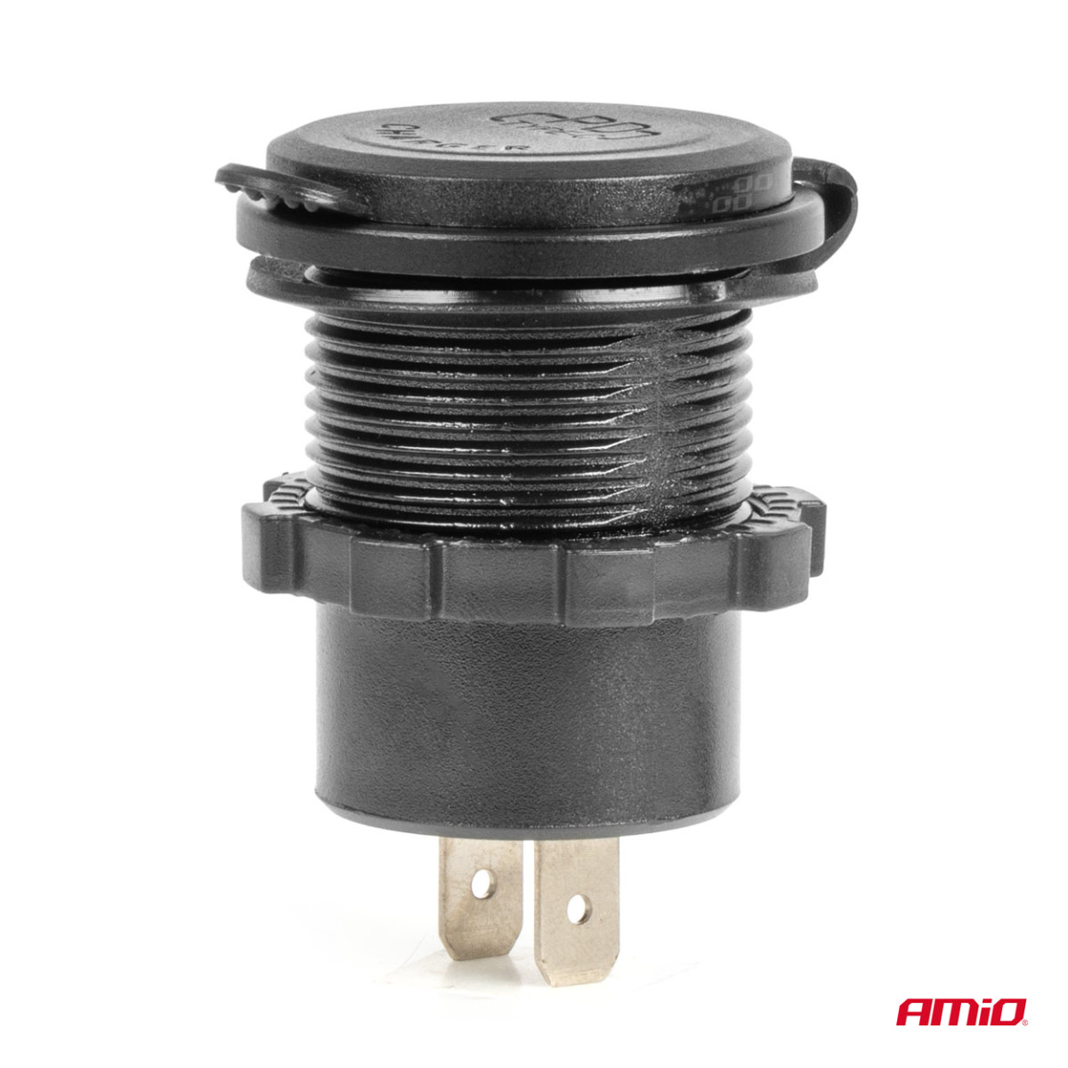 Vattentät telefonladdare med strömbrytare och blå LED-belysning, USB + 2xUSB C QC3.0 12/24V AMIO-04596