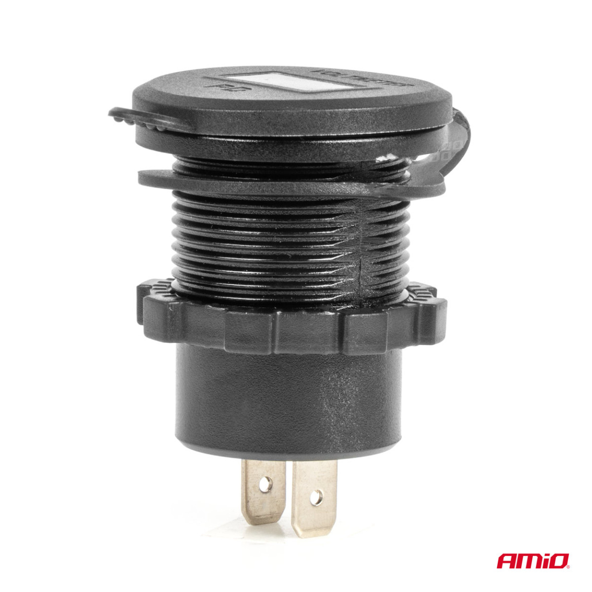 Vattentät telefonladdare med strömbrytare och digital voltmeter, 2x USB-C 12/24V AMIO-04226