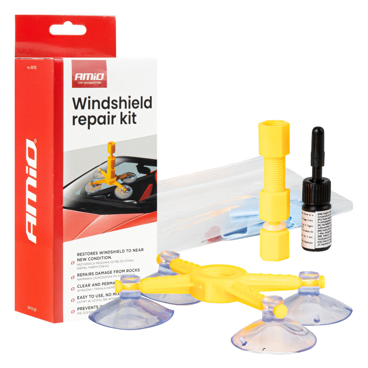 Vindrute reparationssats med applikator och sugkopp DIY AMIO-04792