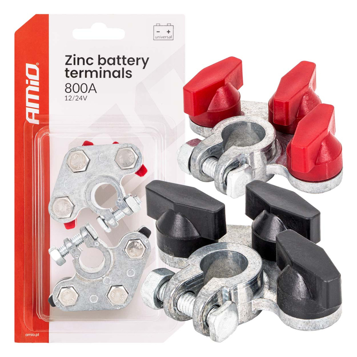 Batteripoler 800 A, galvaniserade, 2 st. AMiO-04391